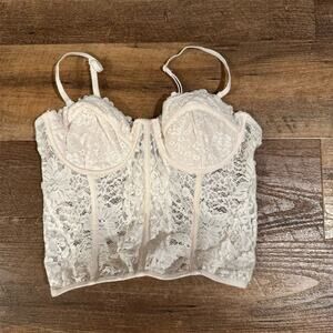Medium White Lace Underwire Corset Top Removable Straps Adjustable Coquette READ